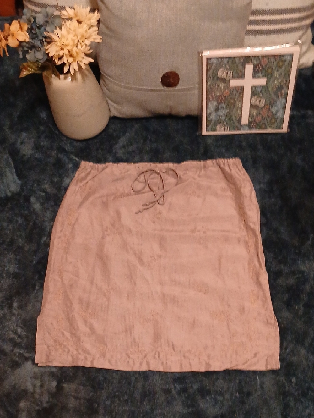 GAP Women's Taupe Linen/silk Blend Embroidered Skirt